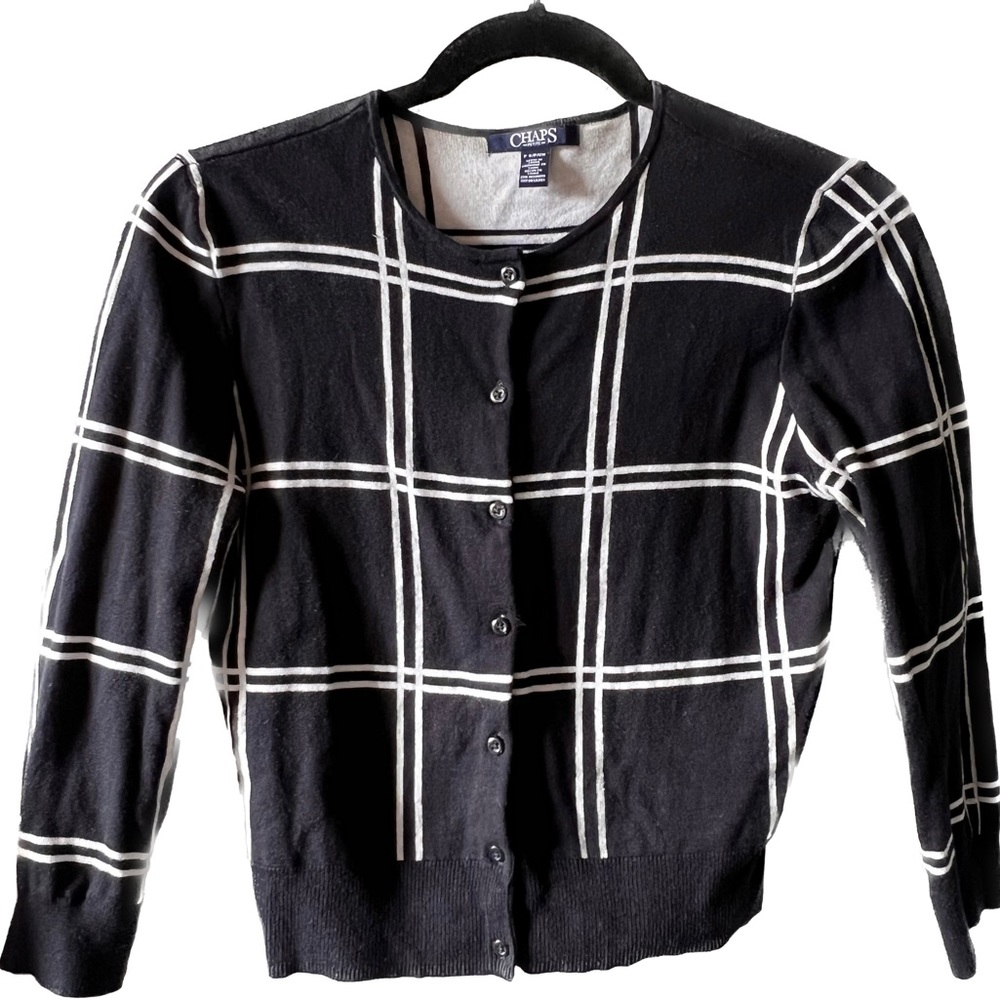 CHAPS Ralph Lauren Petite Cardigan Windowpane plaid